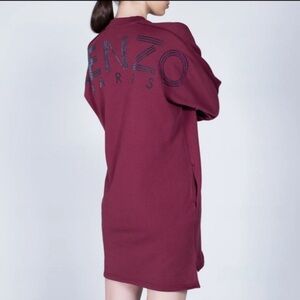 KENZO Paris Maroon XS 100% cotton V-neck sweater dress with pockets